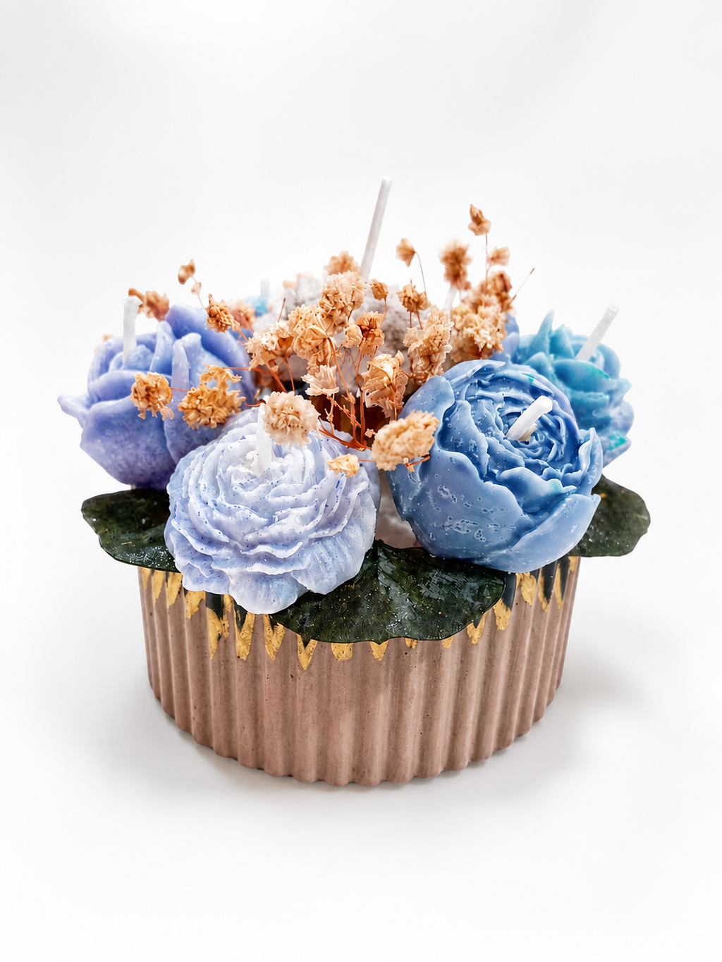 Azure Bloom Luxury Floral Scented Candle Arrangement