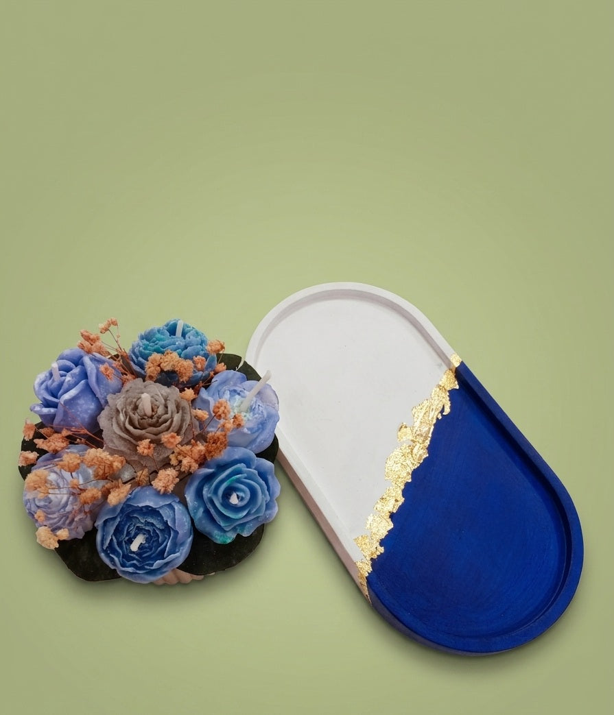 Floral Candle Arrangement with Decorative Tray