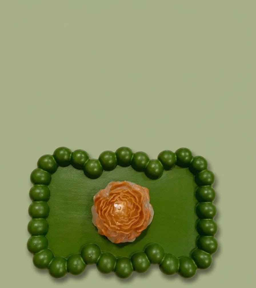 Olive Green Bubble Tray with Rose Candle