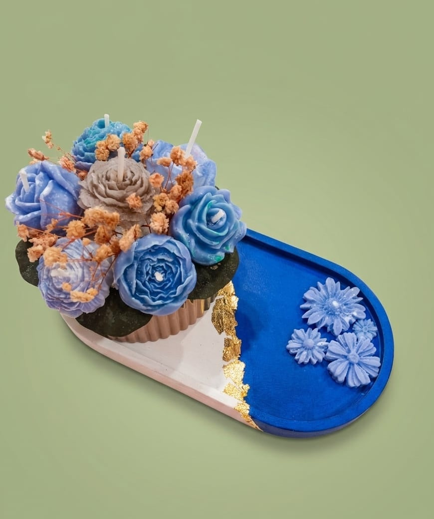 Floral Candle Arrangement with Decorative Tray